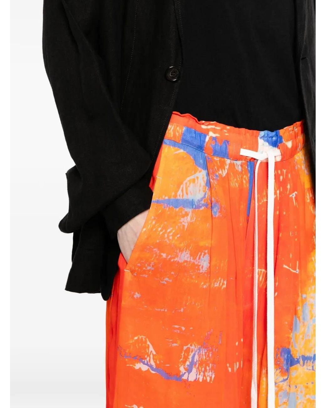 Nude:mm Orange Abstract-Print Wide-Leg Trousers for men