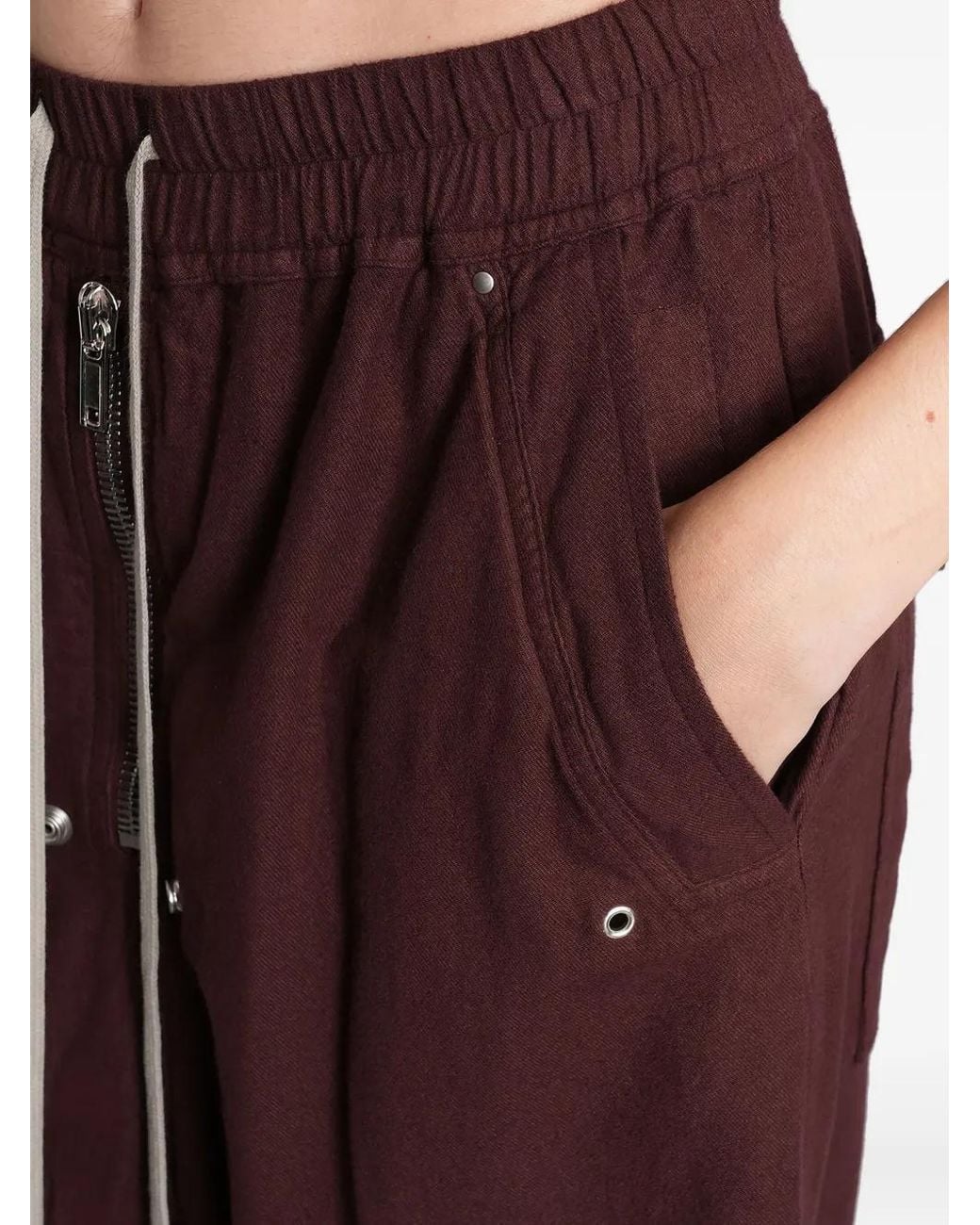 Rick Owens Red Zip Drawstring Trousers