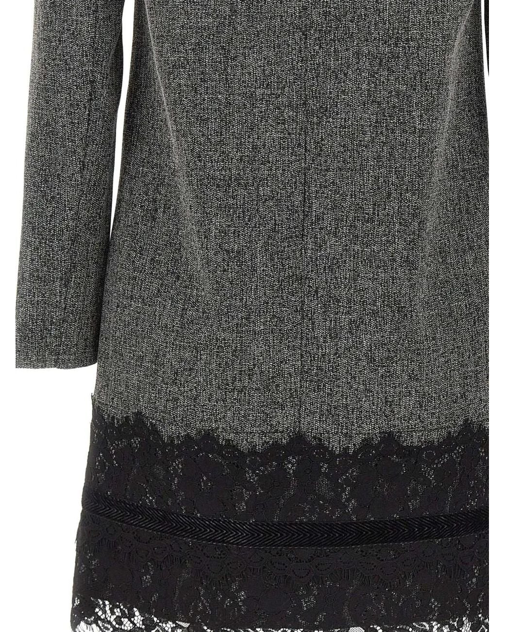 Kaos Gray Lace-Trimmed Bouclé-Tweed Midi Dress