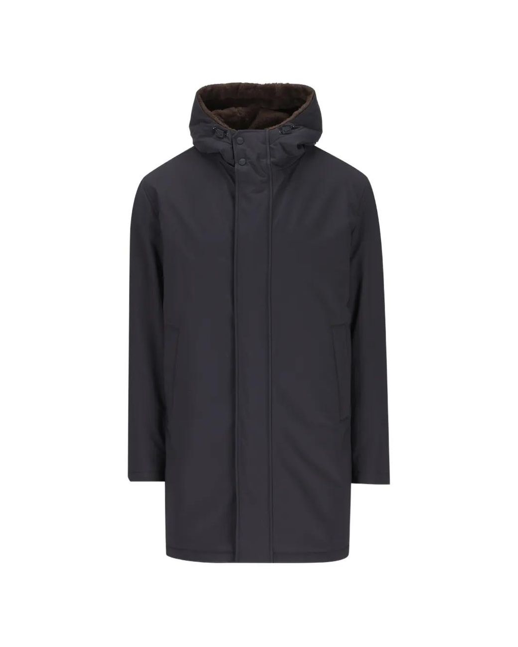 Herno Blue Hooded Single-Breasted Coat for men