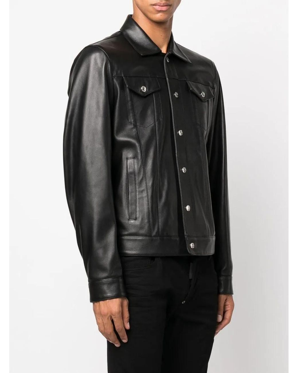 DSquared² Black Leather Dan Jeans Jacket for men