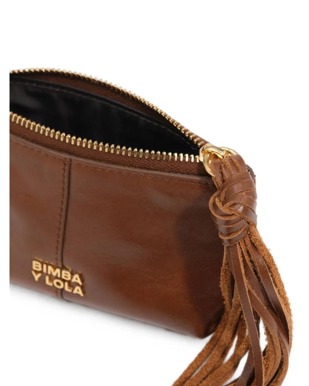 Bimba Y Lola Brown Cognac Fringed Leather Coin Purse
