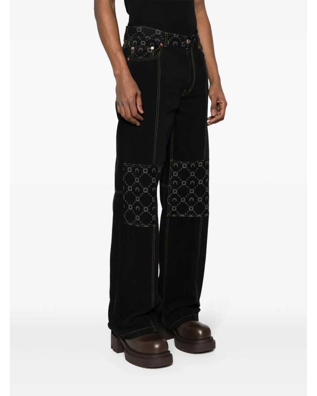 MARINE SERRE Black Moonogram-Detail Wide-Leg Jeans