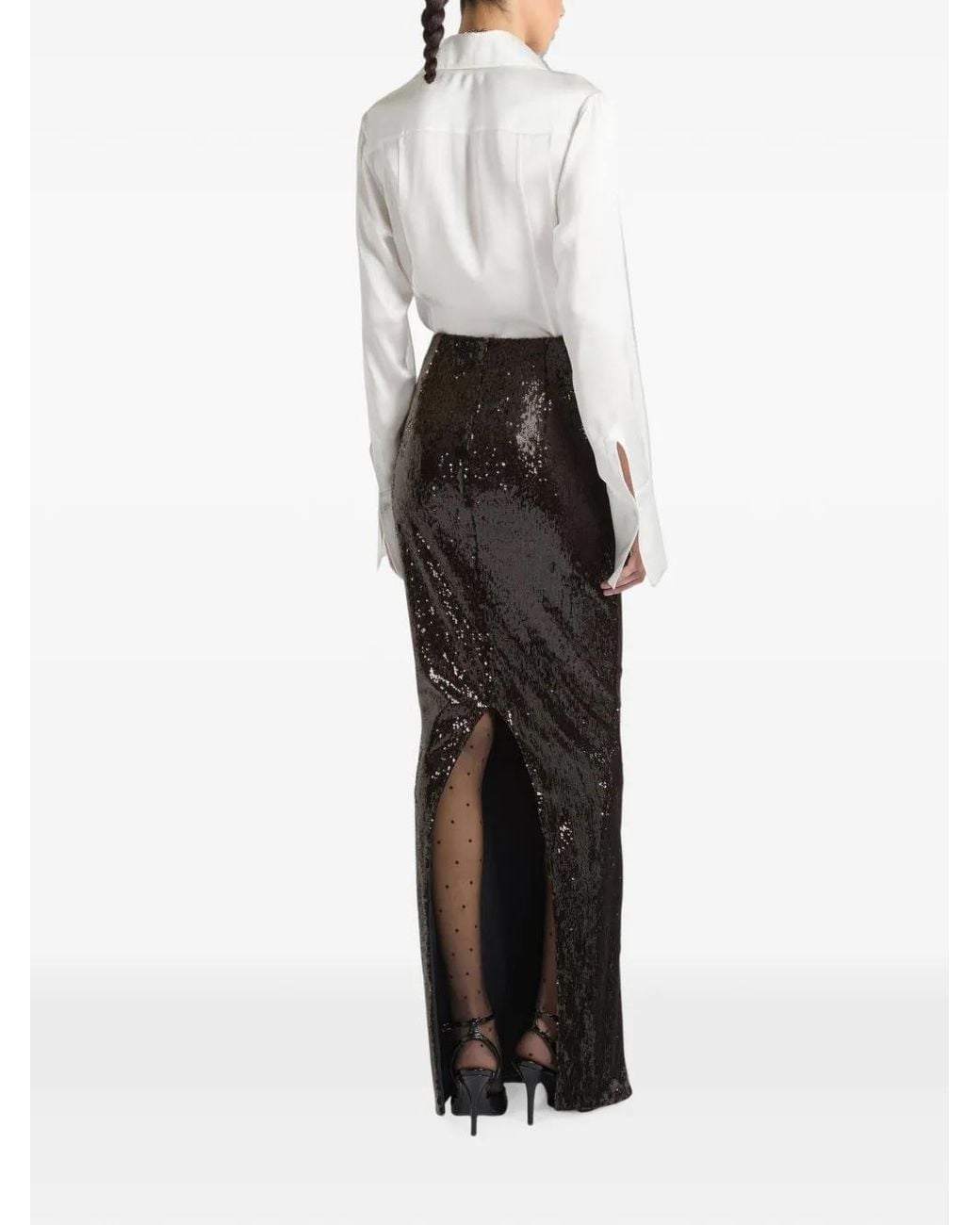 Balmain Black Sequinned Long Skirt