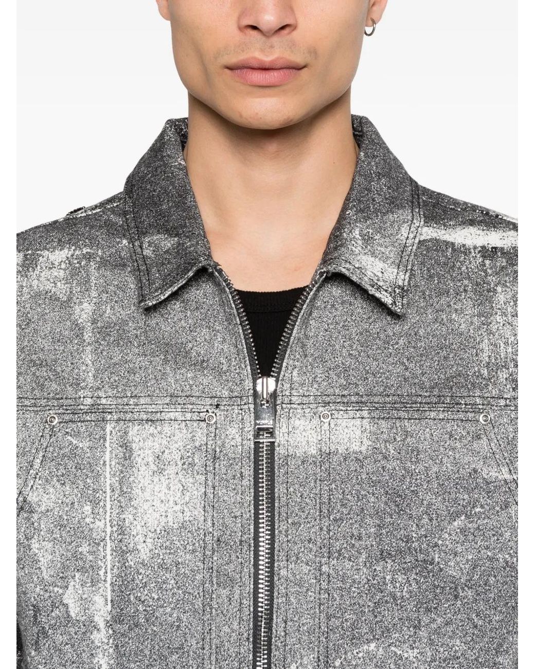 Purple Brand Gray Carpenter Palms Patterned Zip Jacket for men