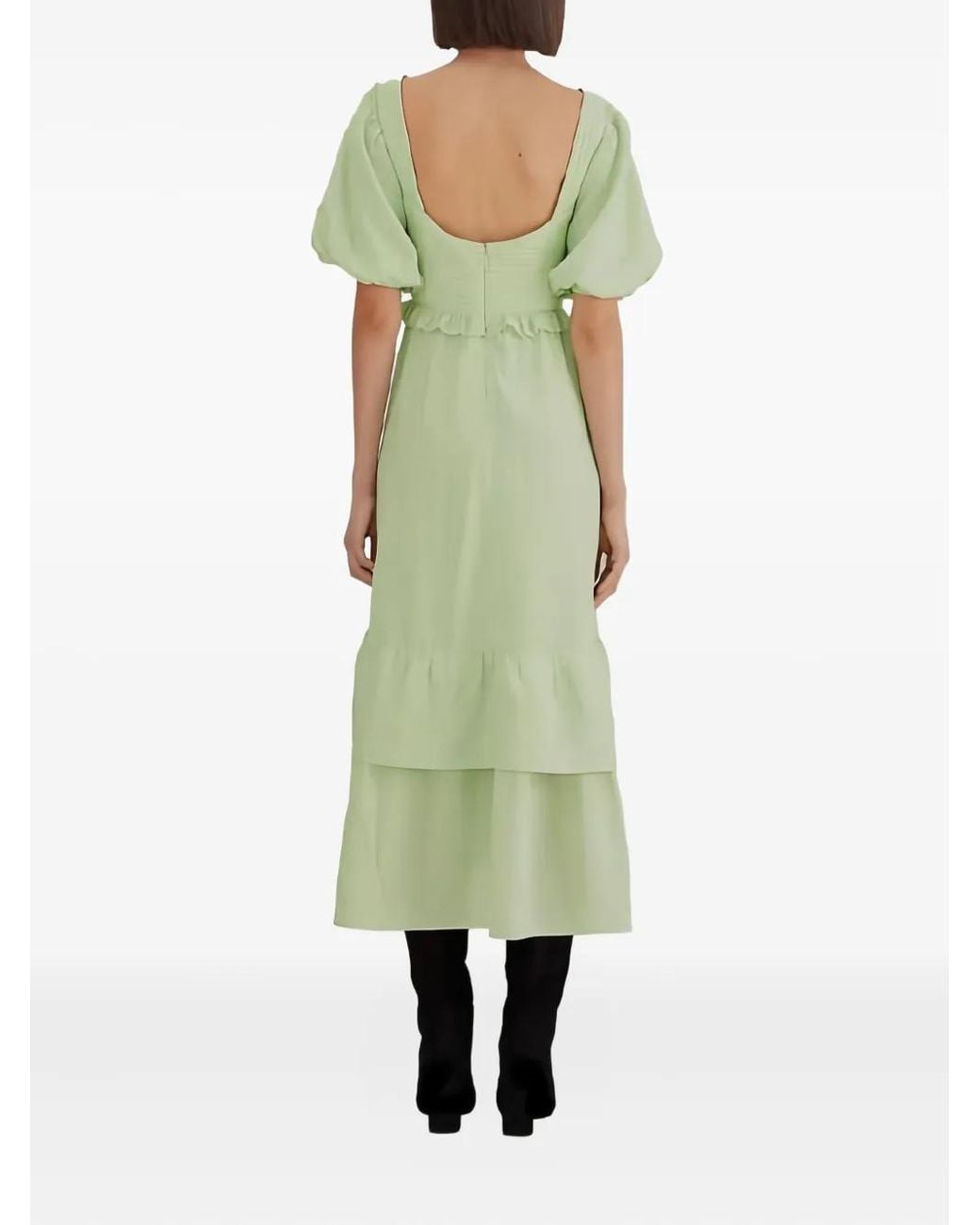 FARM Rio Puffed Short-Sleeve Midi Dress in Green | Lyst