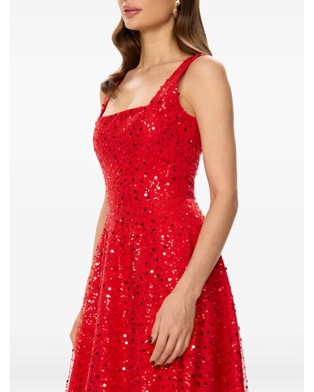 POST MERIDIEM Red Sequin-Embellished Maxi Dress