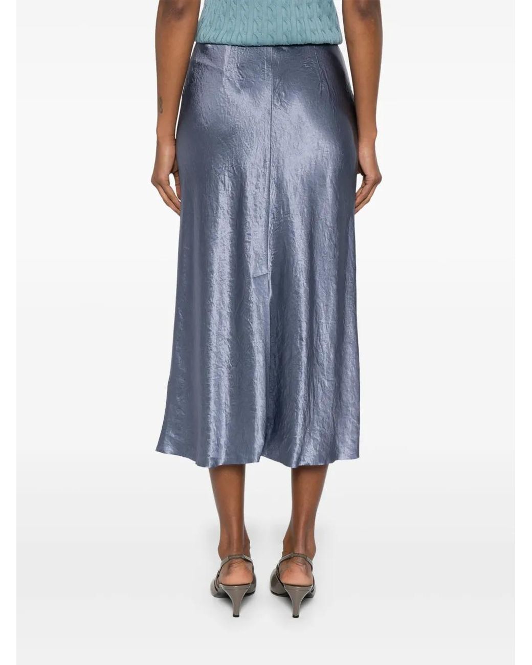 Vince Blue Satin Bias Midi Skirt