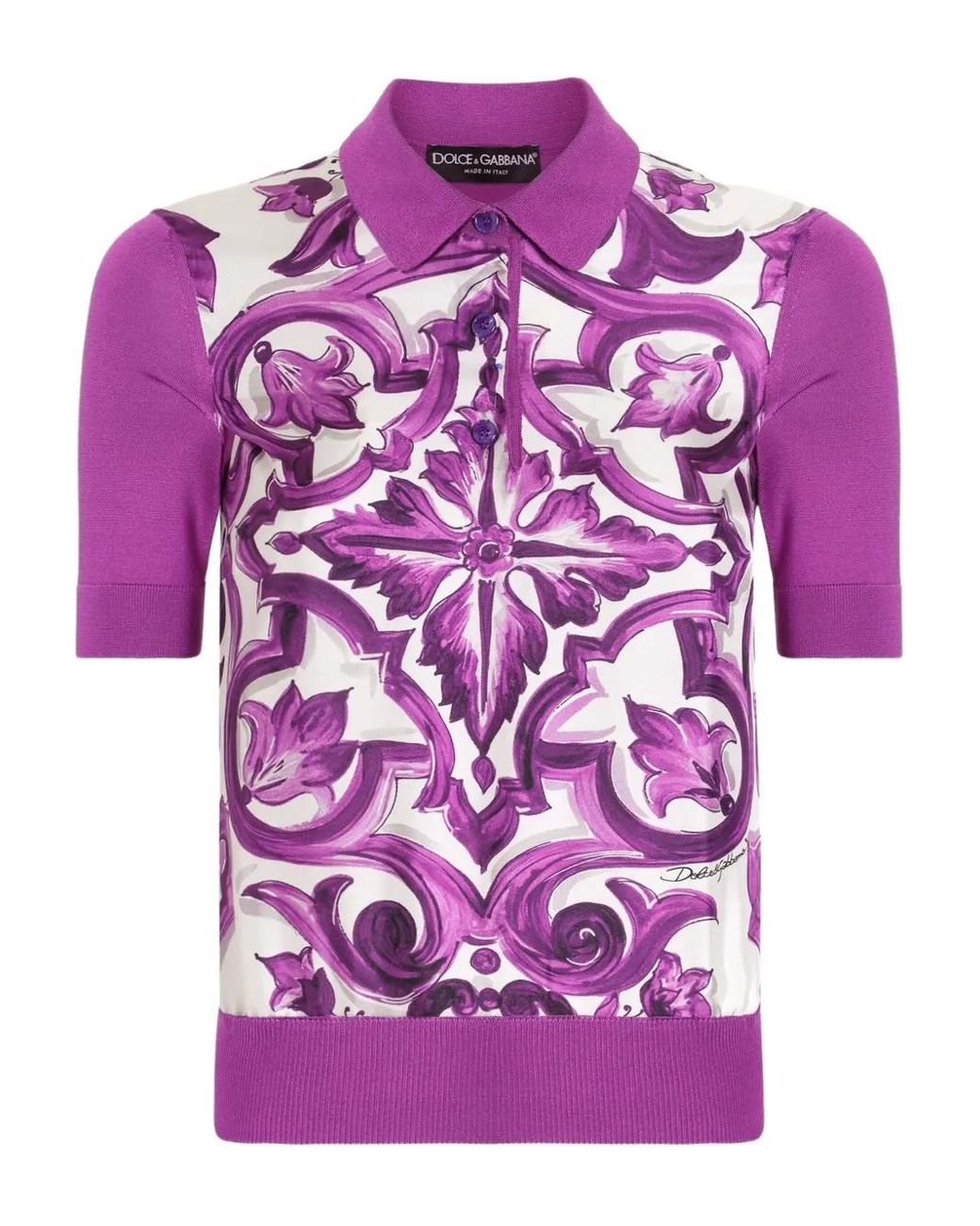 Dolce & Gabbana Purple Majolica-Print Polo Shirt