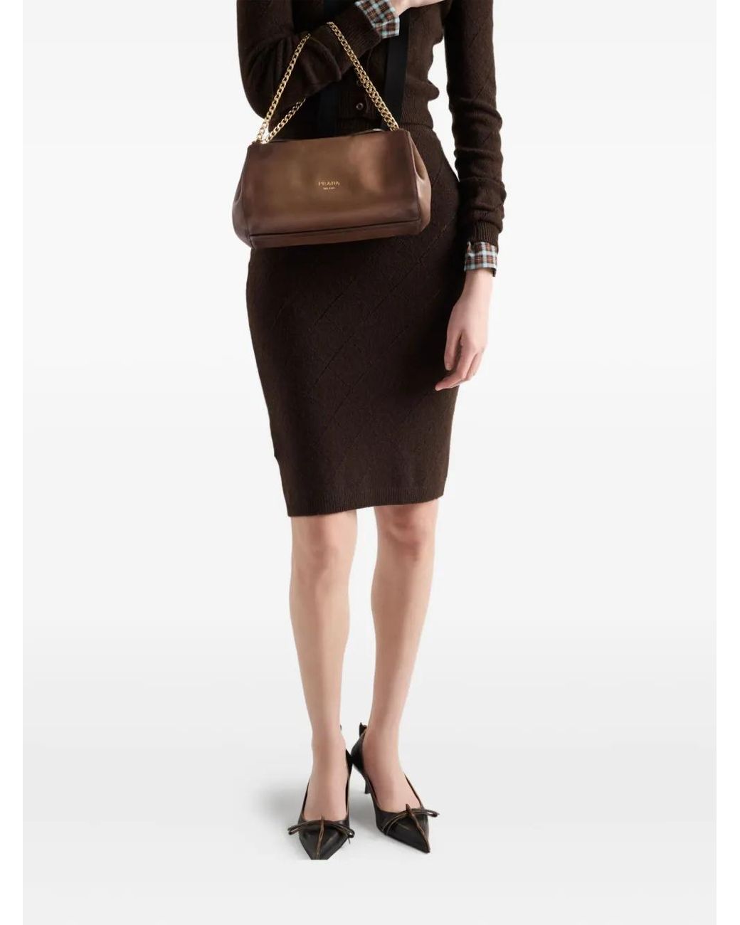 Prada Black Diamond-Pattern Midi Skirt
