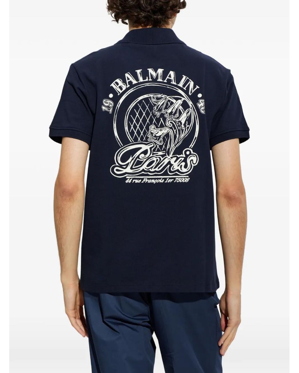 Balmain Blue Logo-Print Cotton Polo Shirt for men