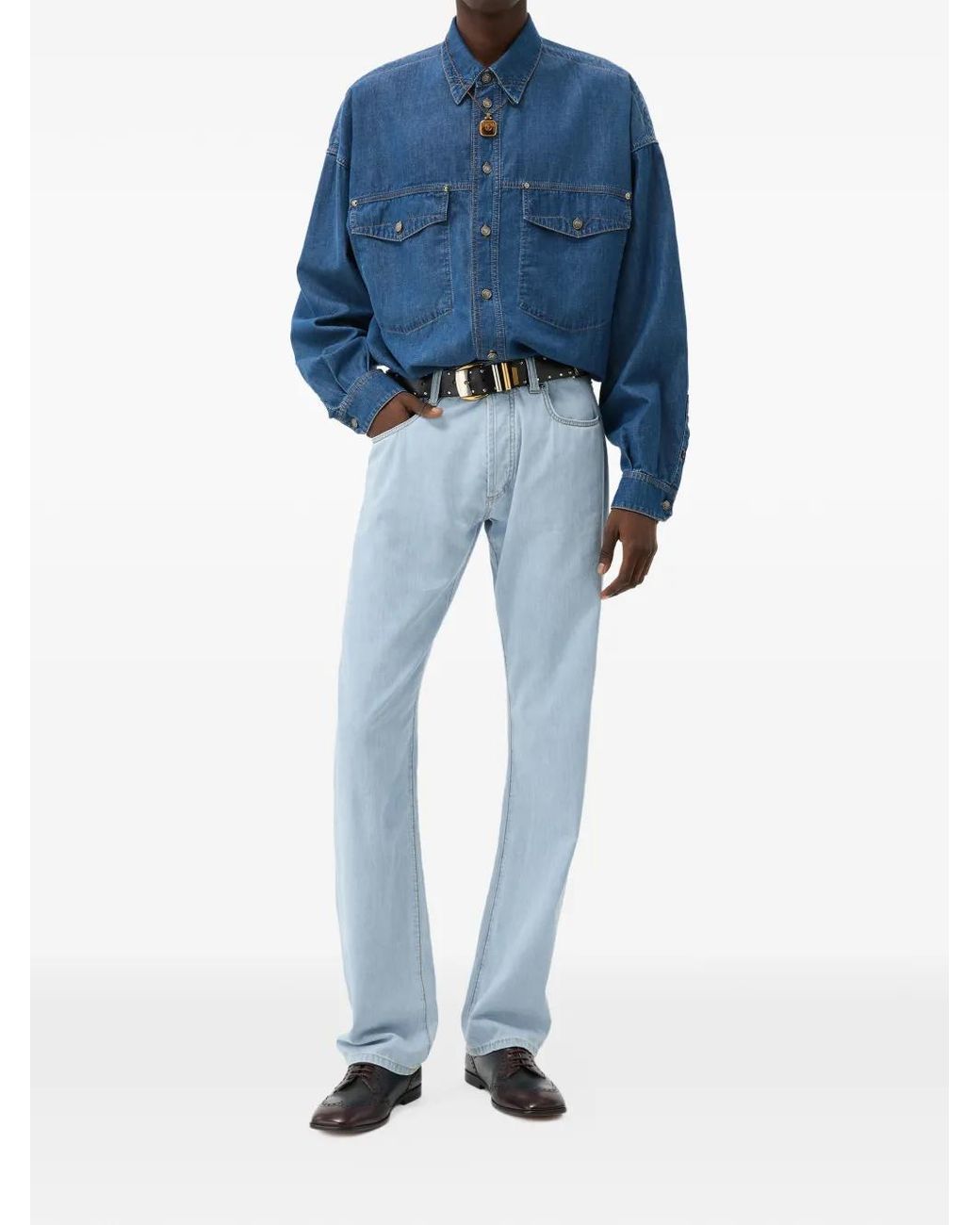 Versace Blue Straight Chambray Jeans for men