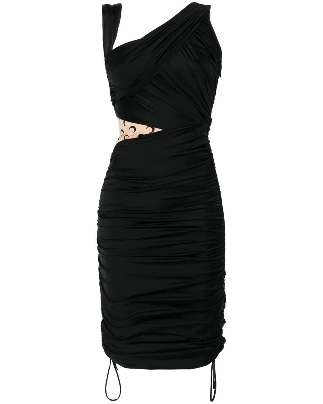 MARINE SERRE Black Draped Jersey Midi Dress