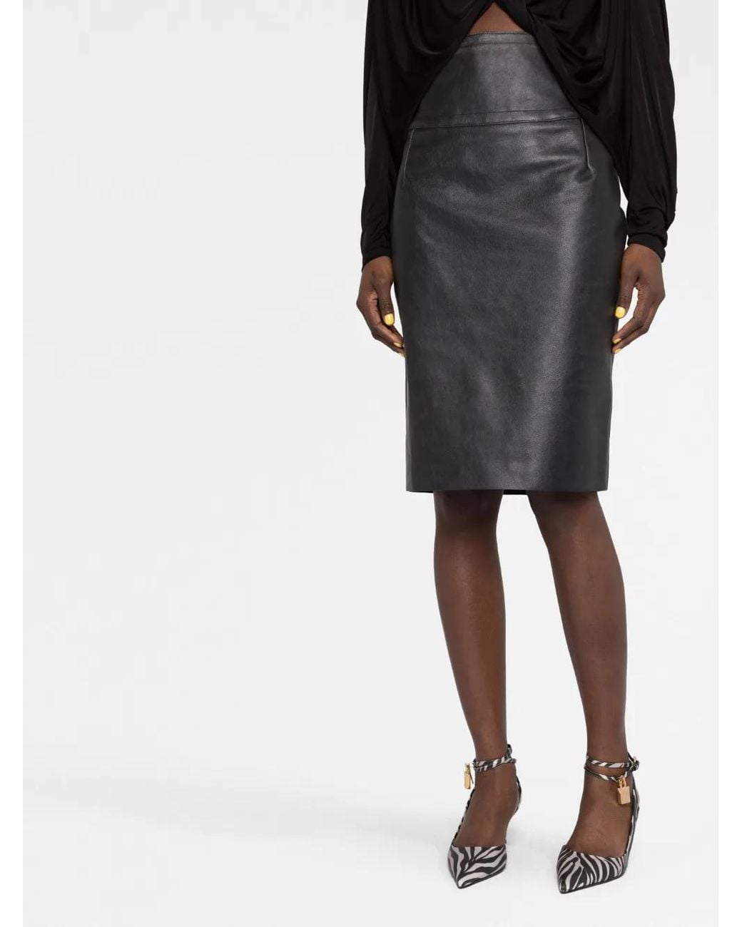 Givenchy Gray Buckle-Detail Leather Pencil Skirt