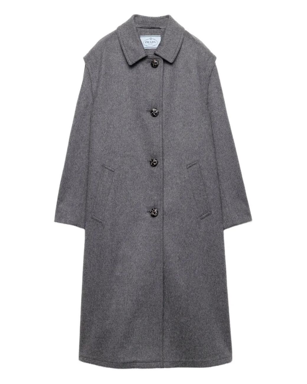 Prada Gray Single-Breasted Loden Wool Coat Clothing
