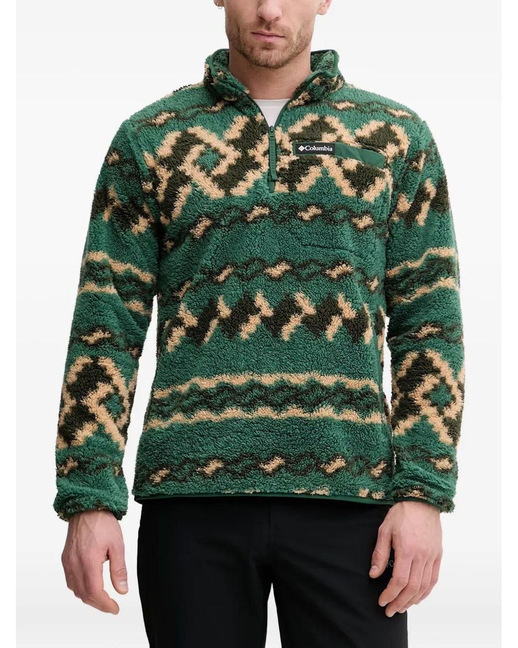 Columbia Green Geometric-Pattern Half-Zip Sweater for men