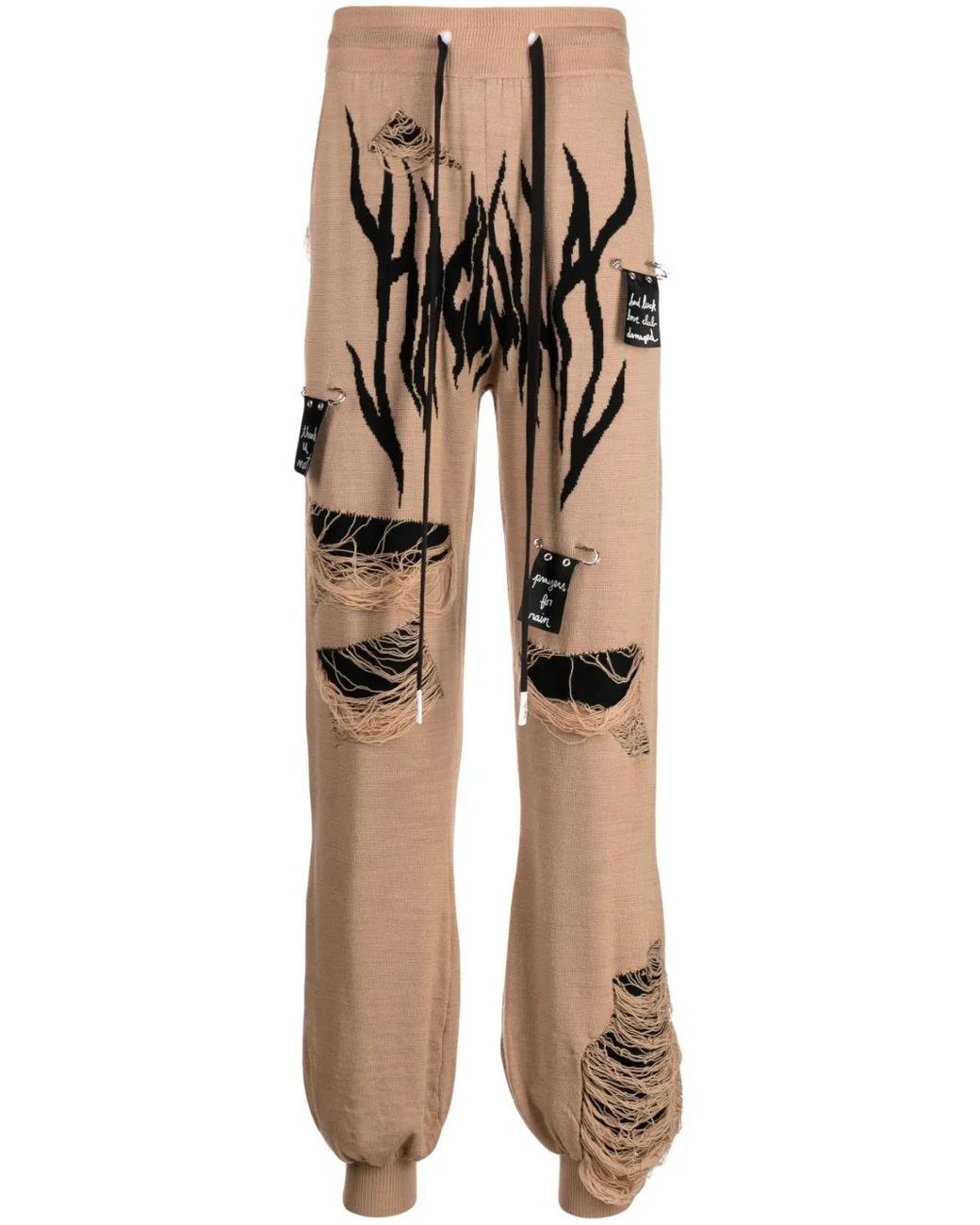 Haculla Natural Distressed Knitted Track Pants for men