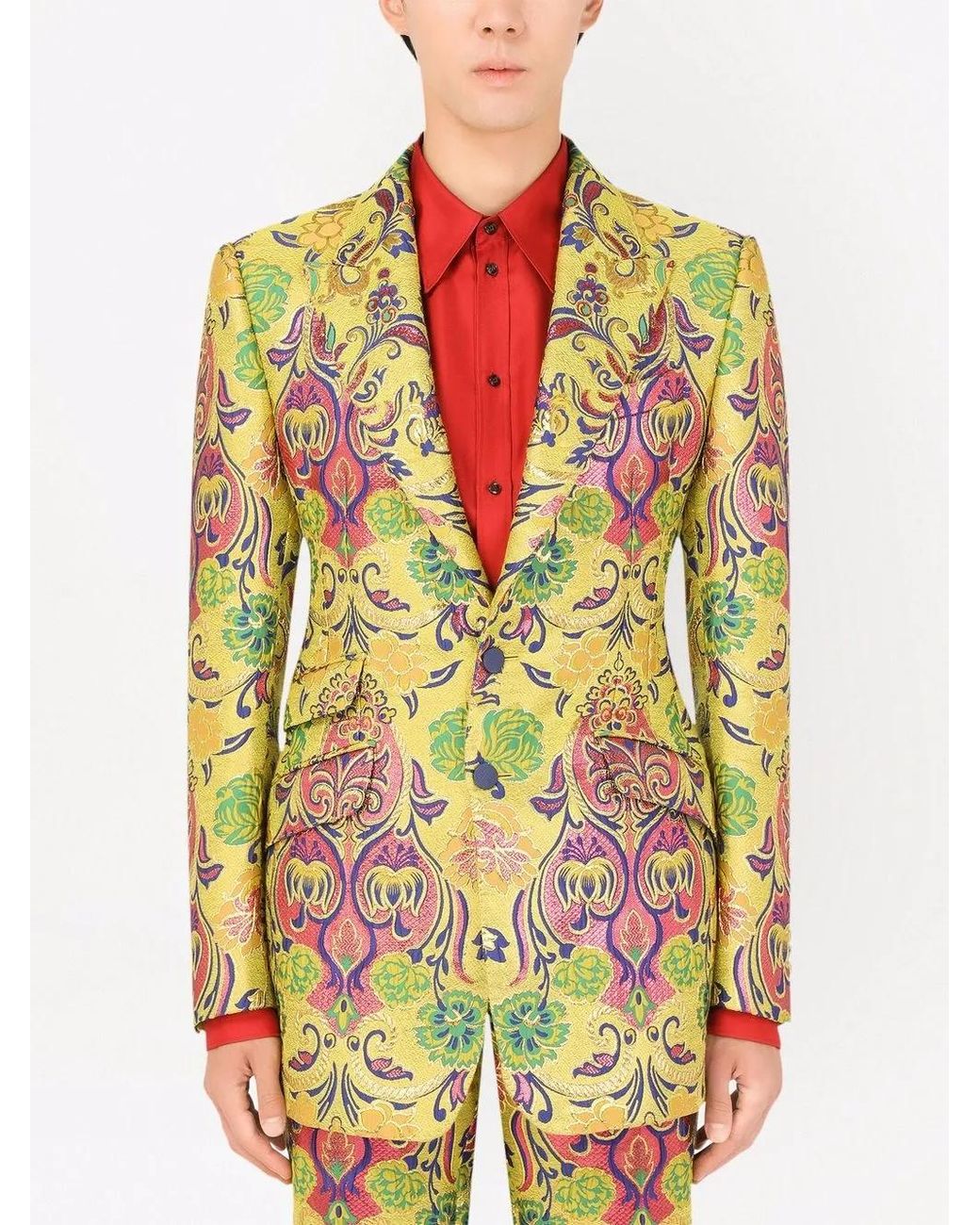 Dolce & Gabbana Yellow Patterned Jacquard Suit Jacket for men