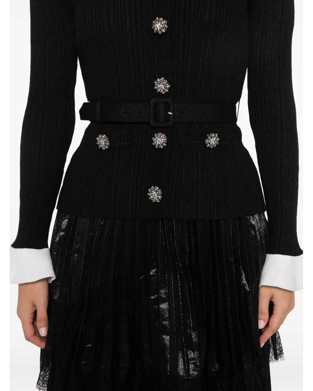 Self-Portrait Black Crystal-Embellished Pleated Midi Dress
