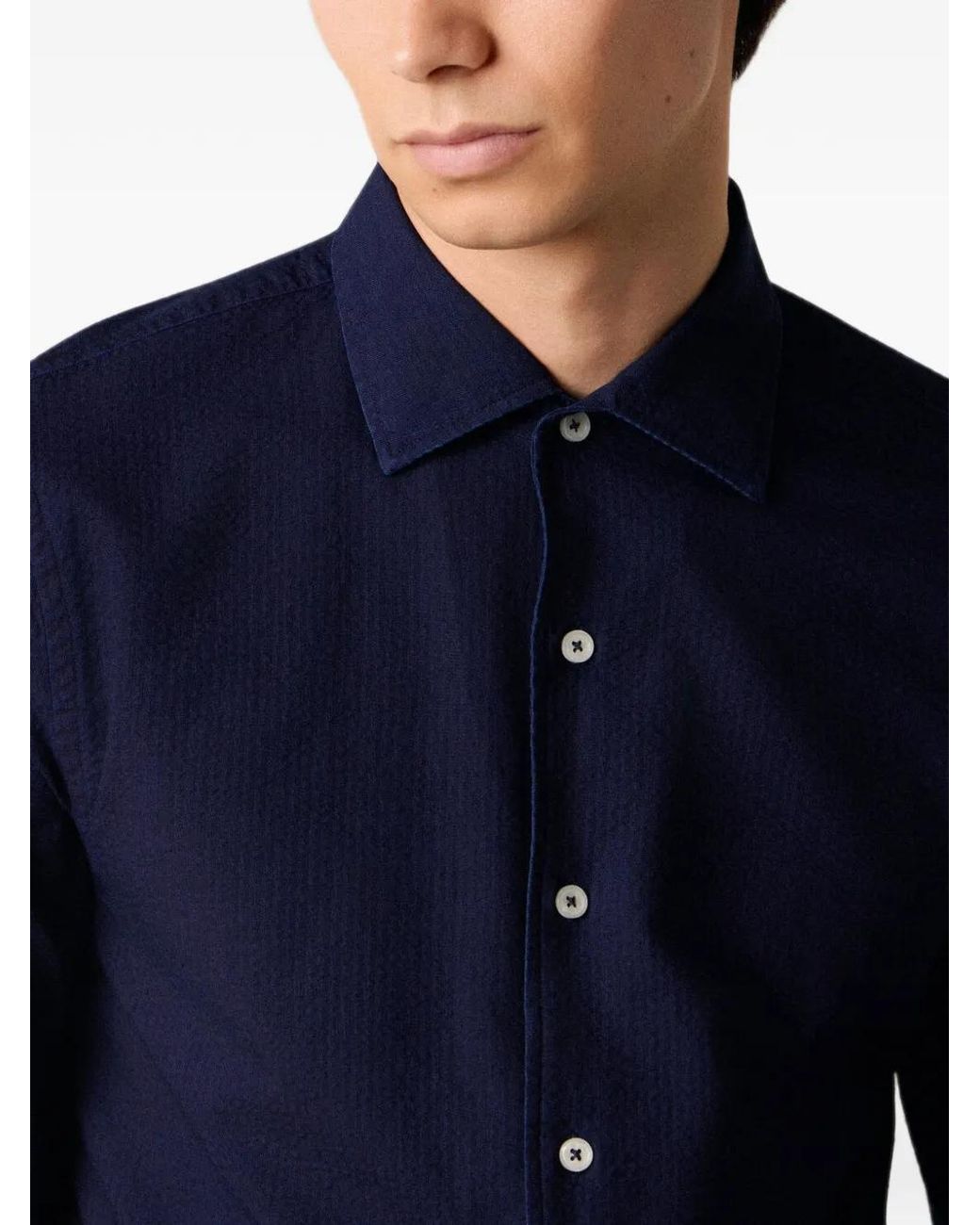 Brooks Brothers Blue Seersucker Open Collar Shirt for men