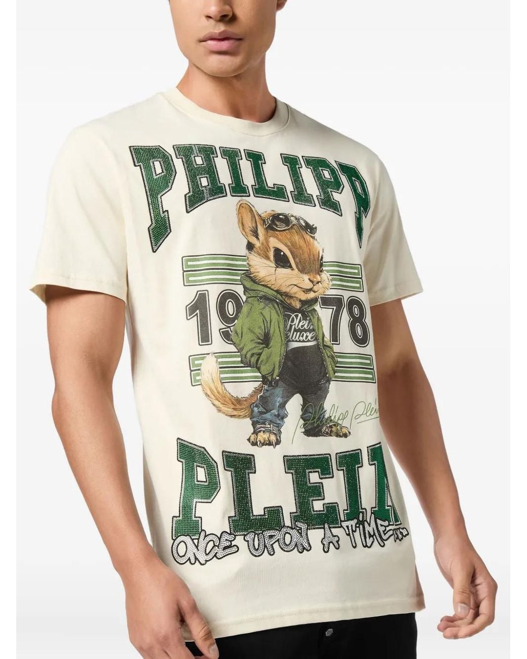 Philipp Plein Green Squirrel-Print Crew-Neck T-Shirt for men
