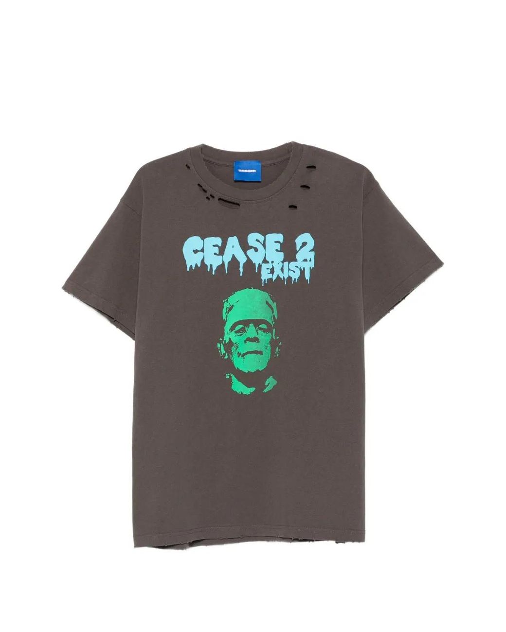 DAGGER Gray Graphic-Print Distressed T-Shirt for men