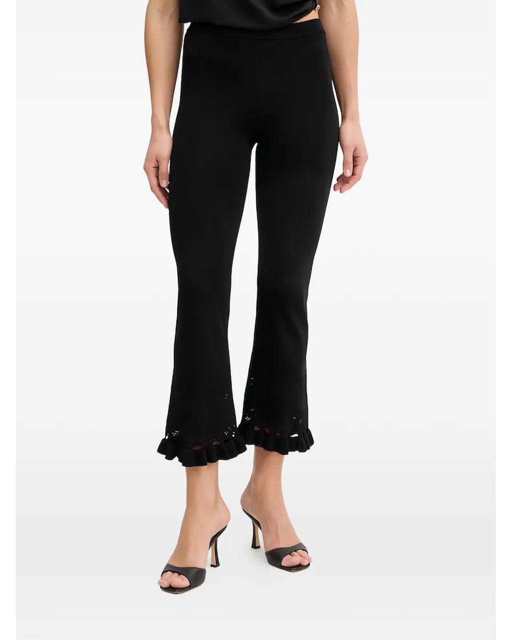 Twinset Black Crochet Ruffled Trousers