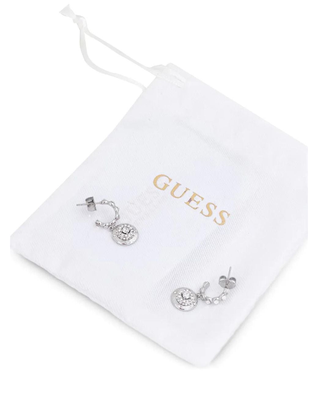 Guess White Puces D'Oreilles Sparks Ornées De Cristaux À Logo Gravé