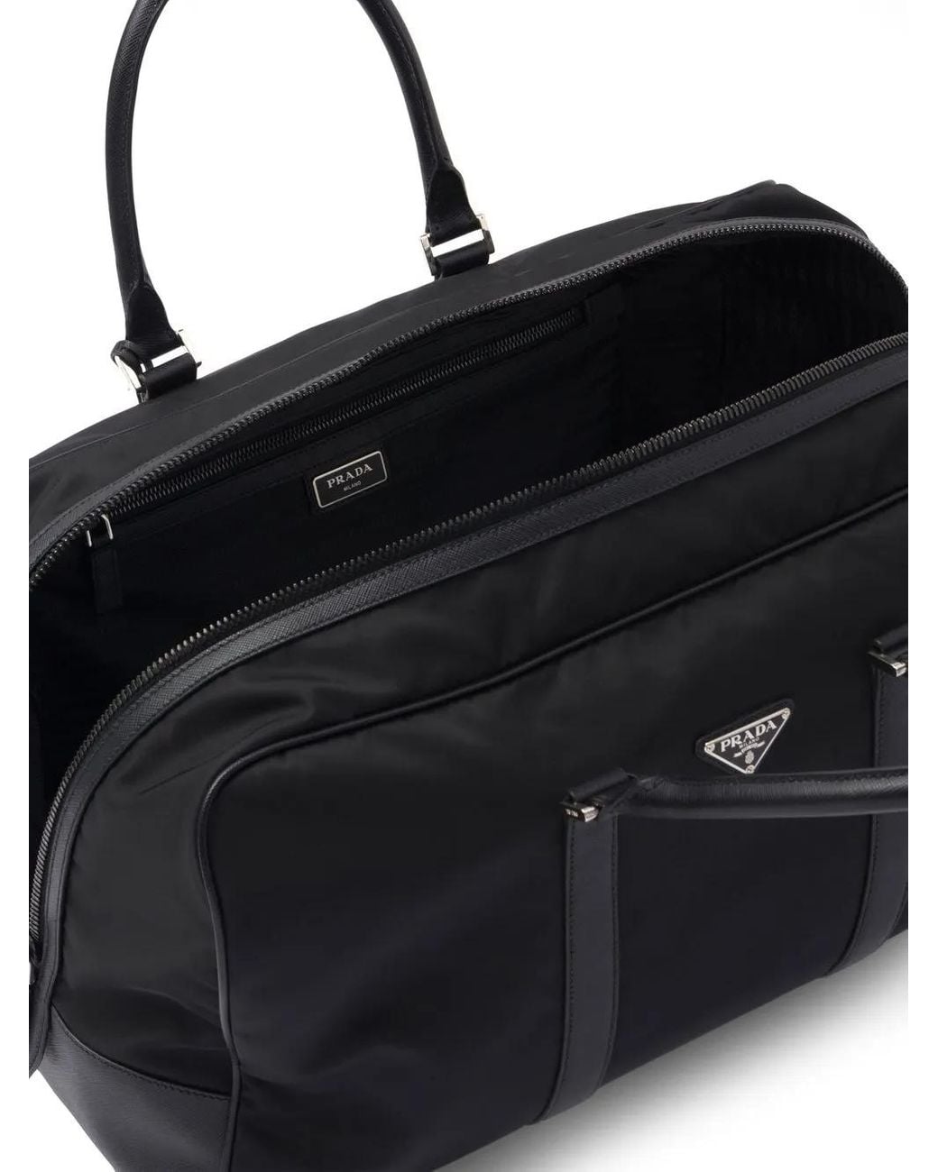 Prada Black Triangle Logo-Patch Duffel Bag for men