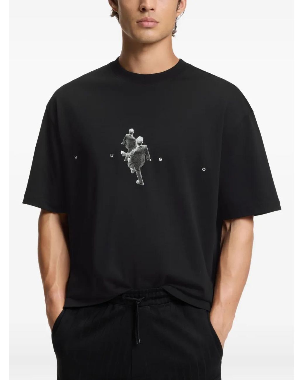 HUGO Black People Back Print T-Shirt for men