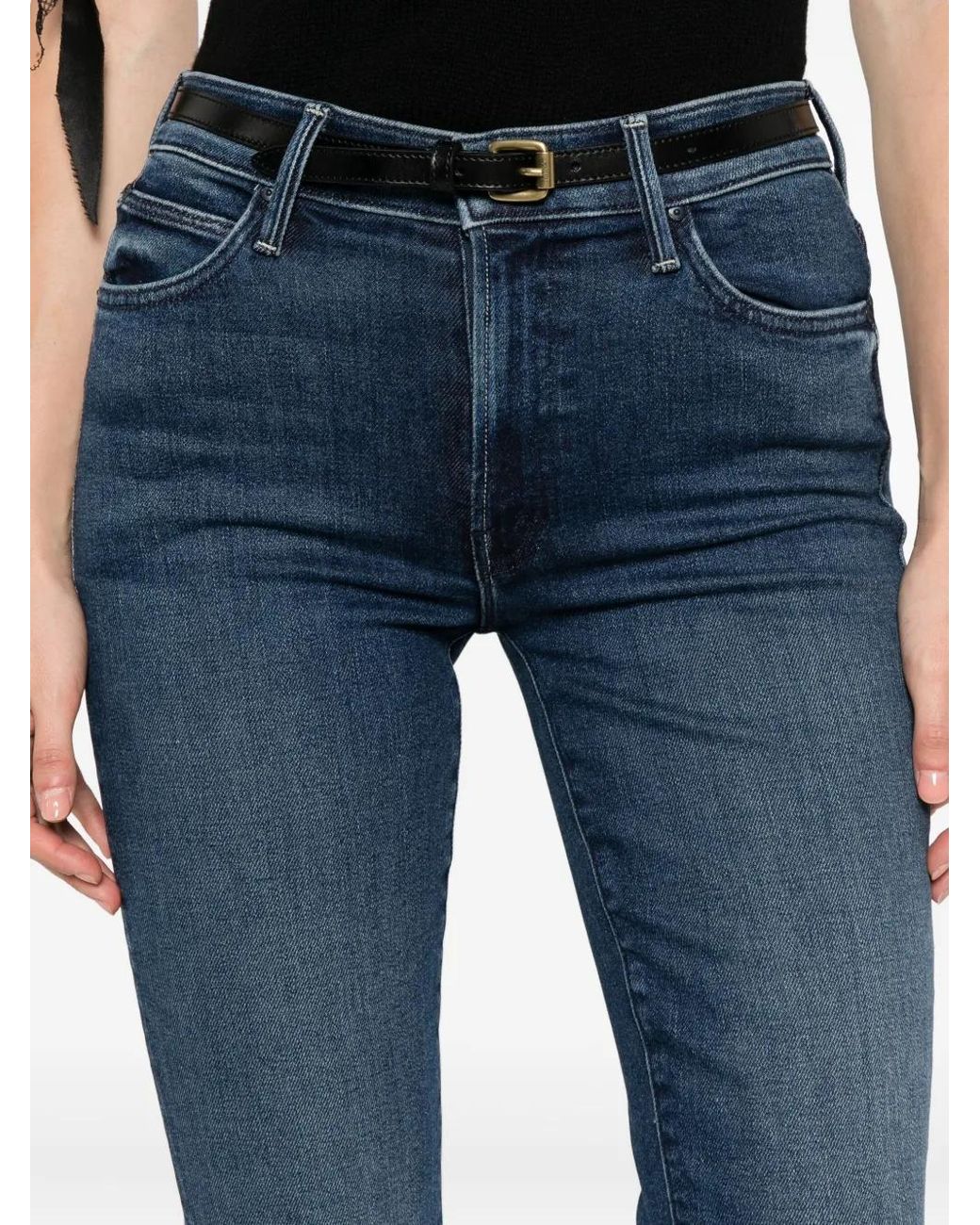 Mother Blue Mid-Rise Slim Fit Blu Jeans