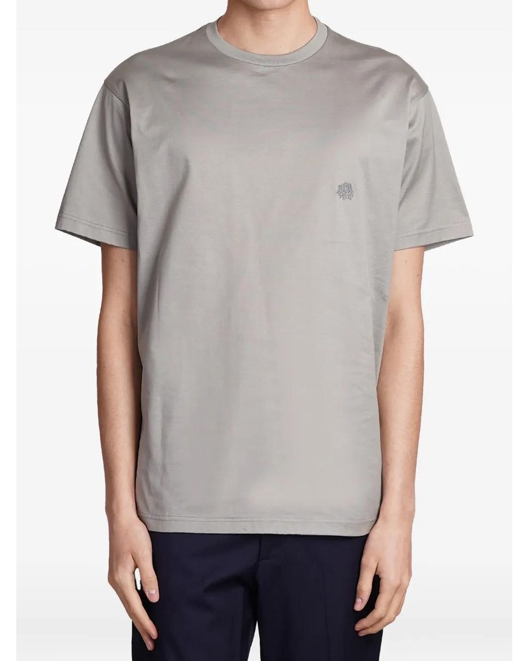 Low Brand Gray Embroidered-Logo T-Shirt for men