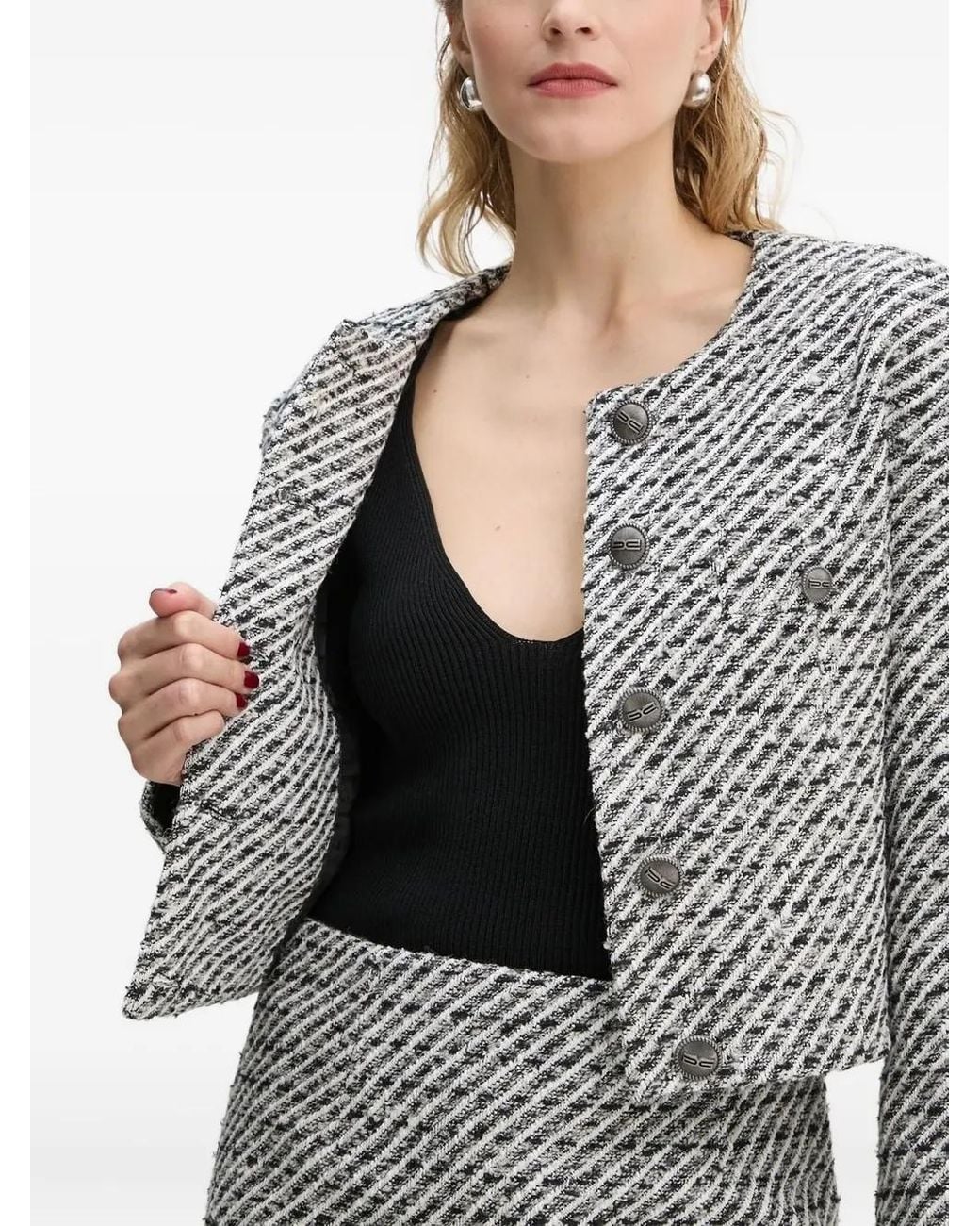 Gestuz Gray Tweed Button-Detailed Jacket