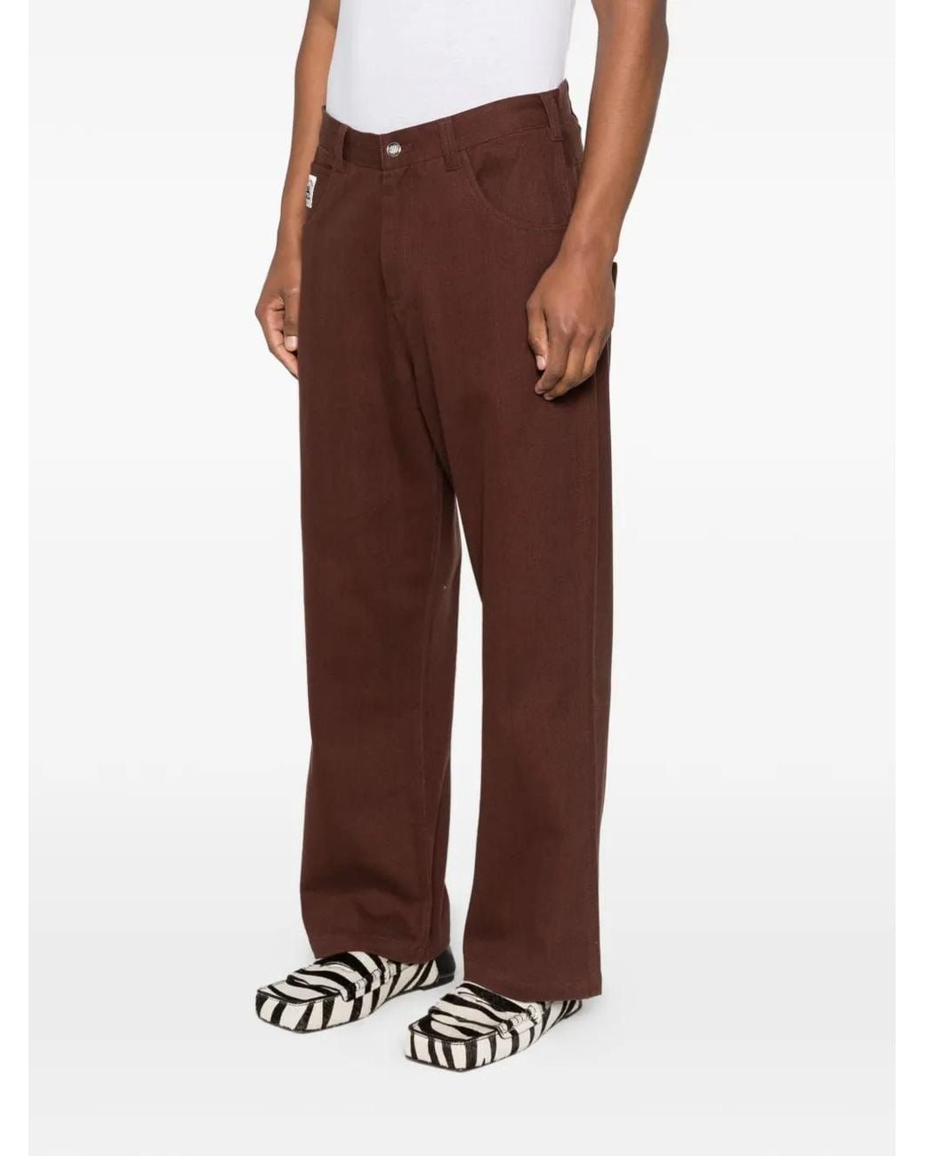 Bode Brown Patch-Detail Trousers for men