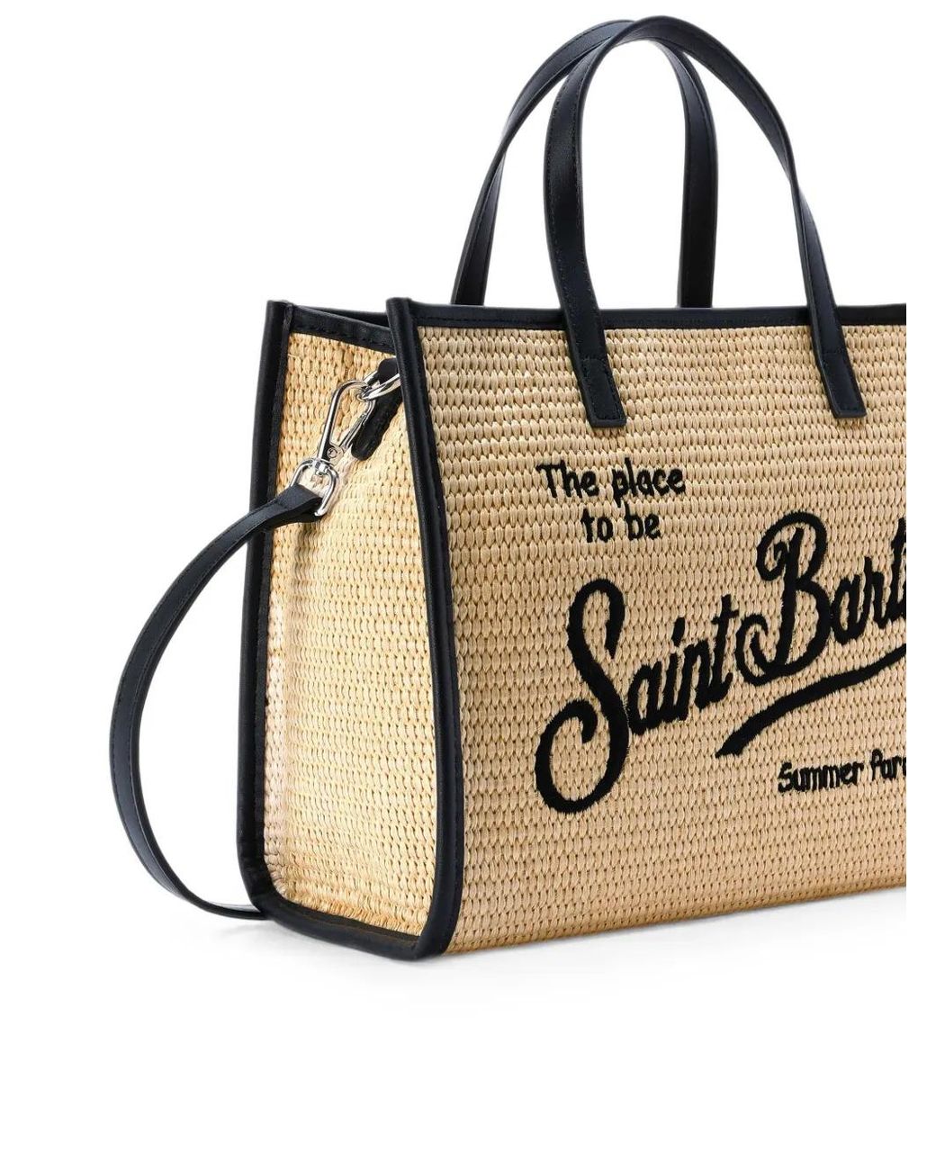 Mc2 Saint Barth Black Vivian Medium Raffia-Effect Bag With Embroidered Logo