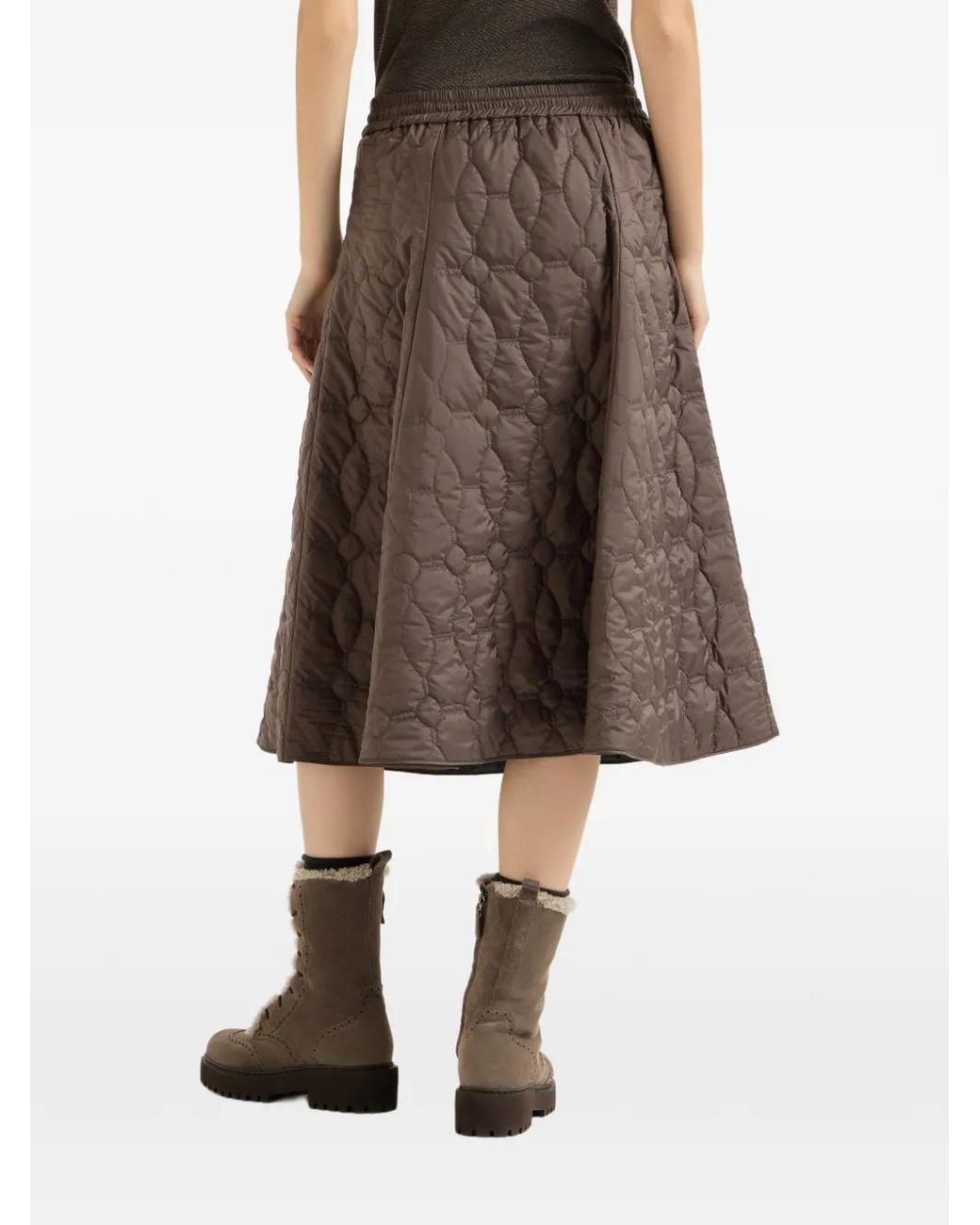 Brunello Cucinelli Brown Quilted Matte-Finish Midi Skirt