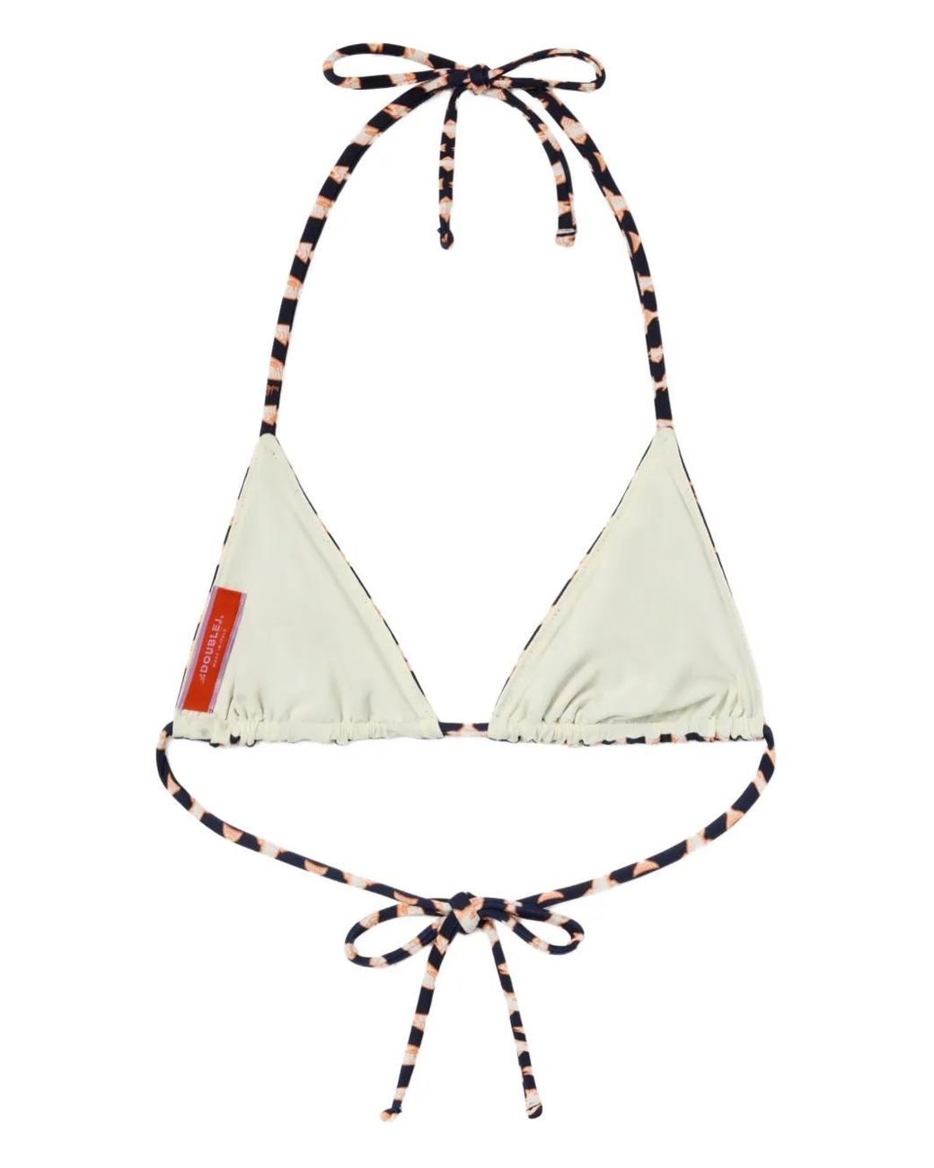 LaDoubleJ White Fish-Print Triangle Bikini Top