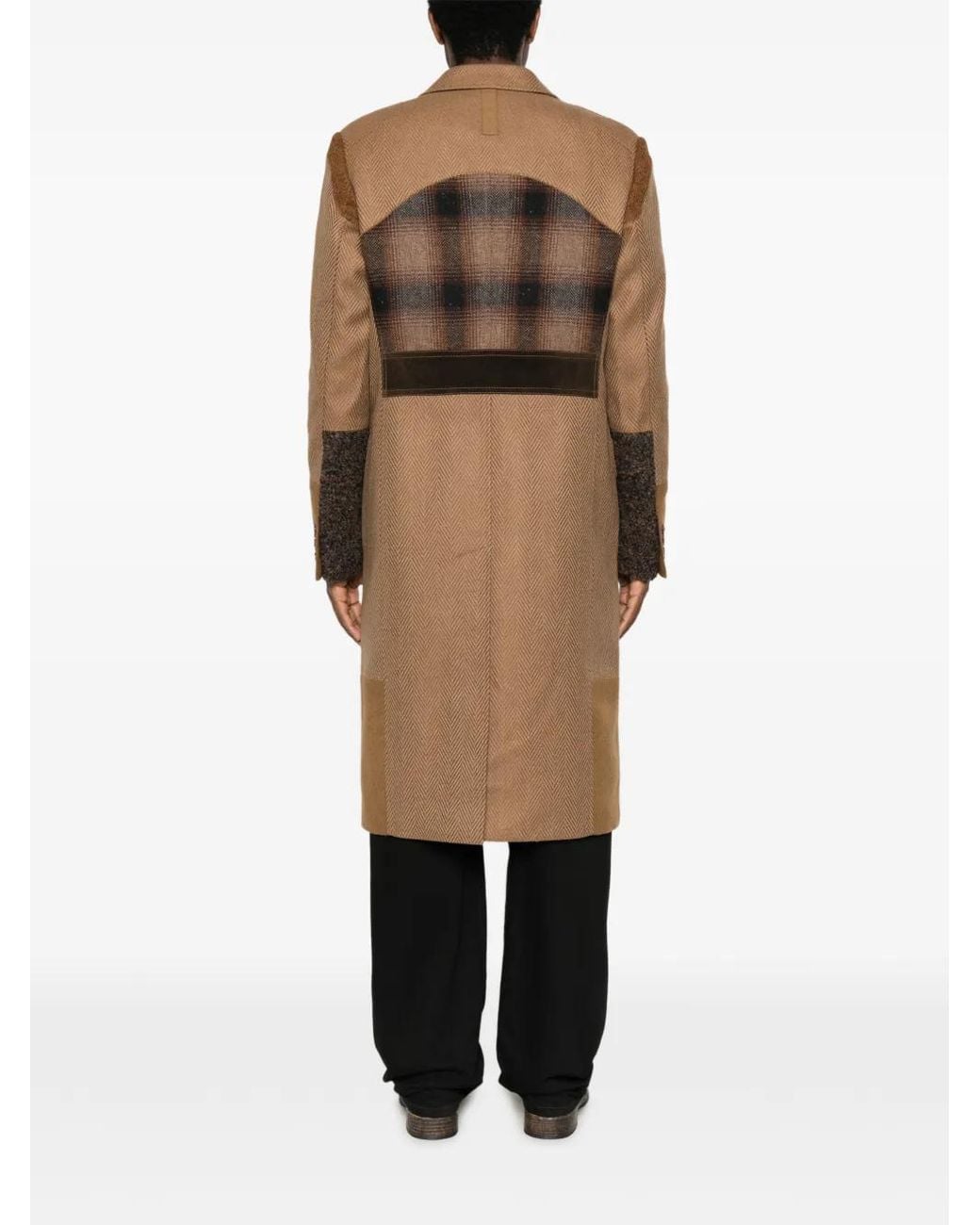 Junya Watanabe Brown Patchwork Herringbone Coat for men