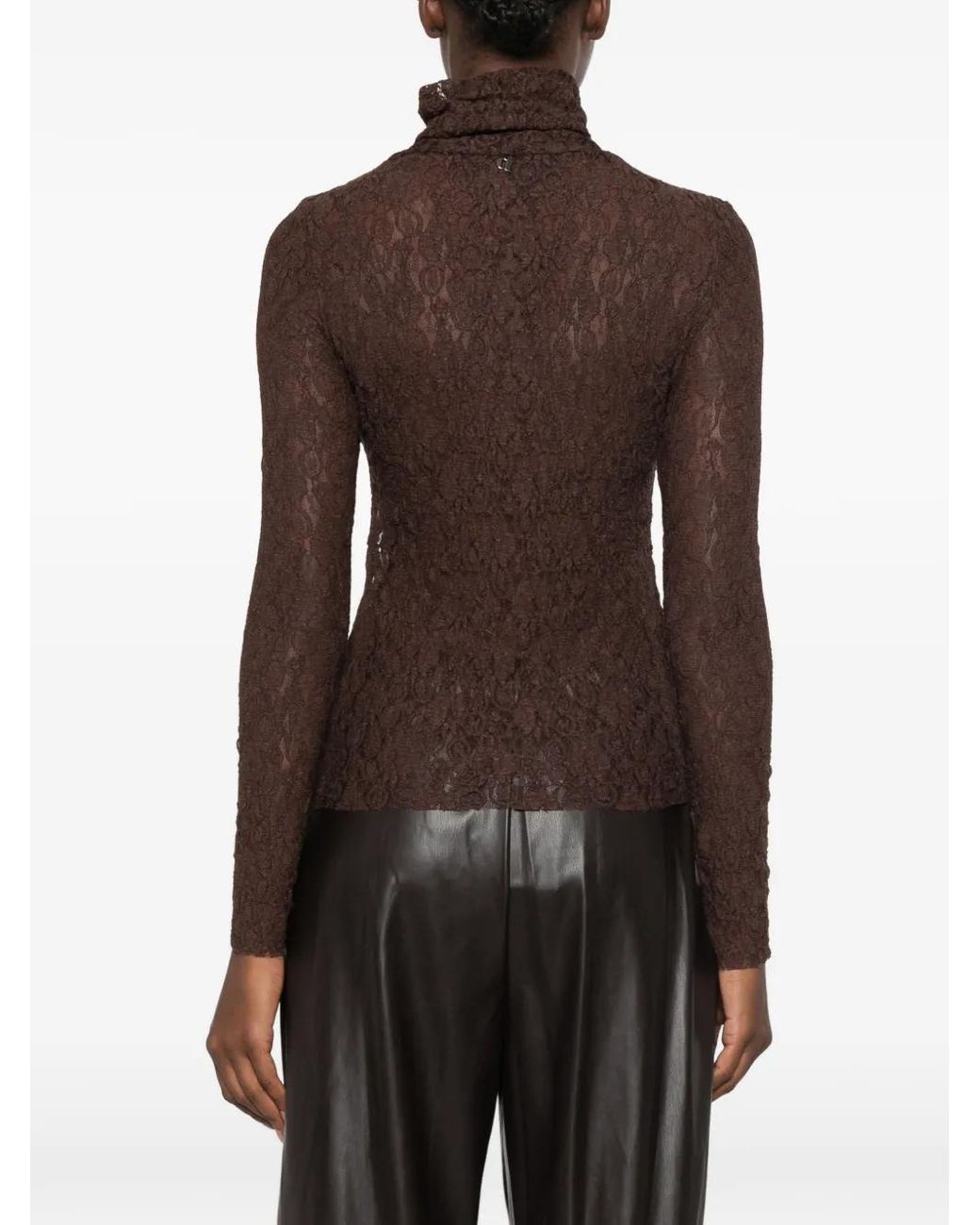 Dixie Brown Lace-Knit Roll-Neck Top