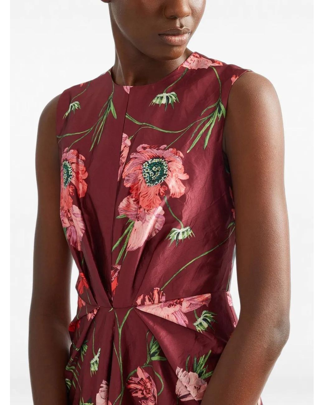 Erdem Red Floral-Print Midi Dress