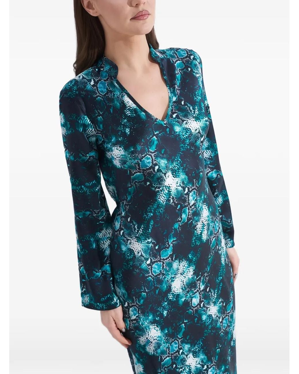 Tessitura Body Couture Blue Snake-Print Maxi Dress