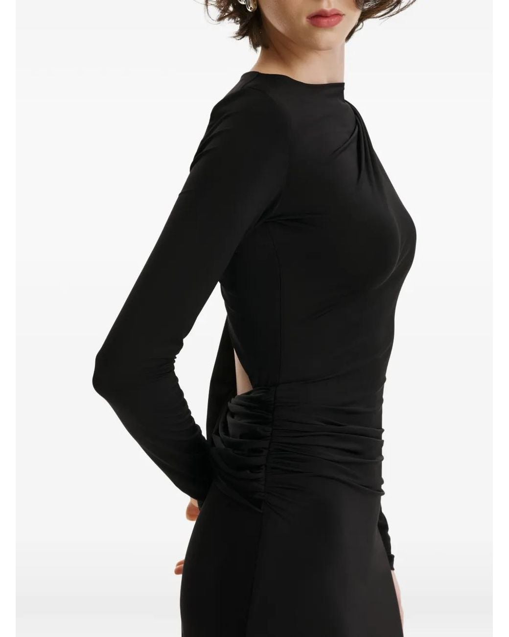 2310 STUDIO Black Long-Sleeves Ruched Maxi Dress