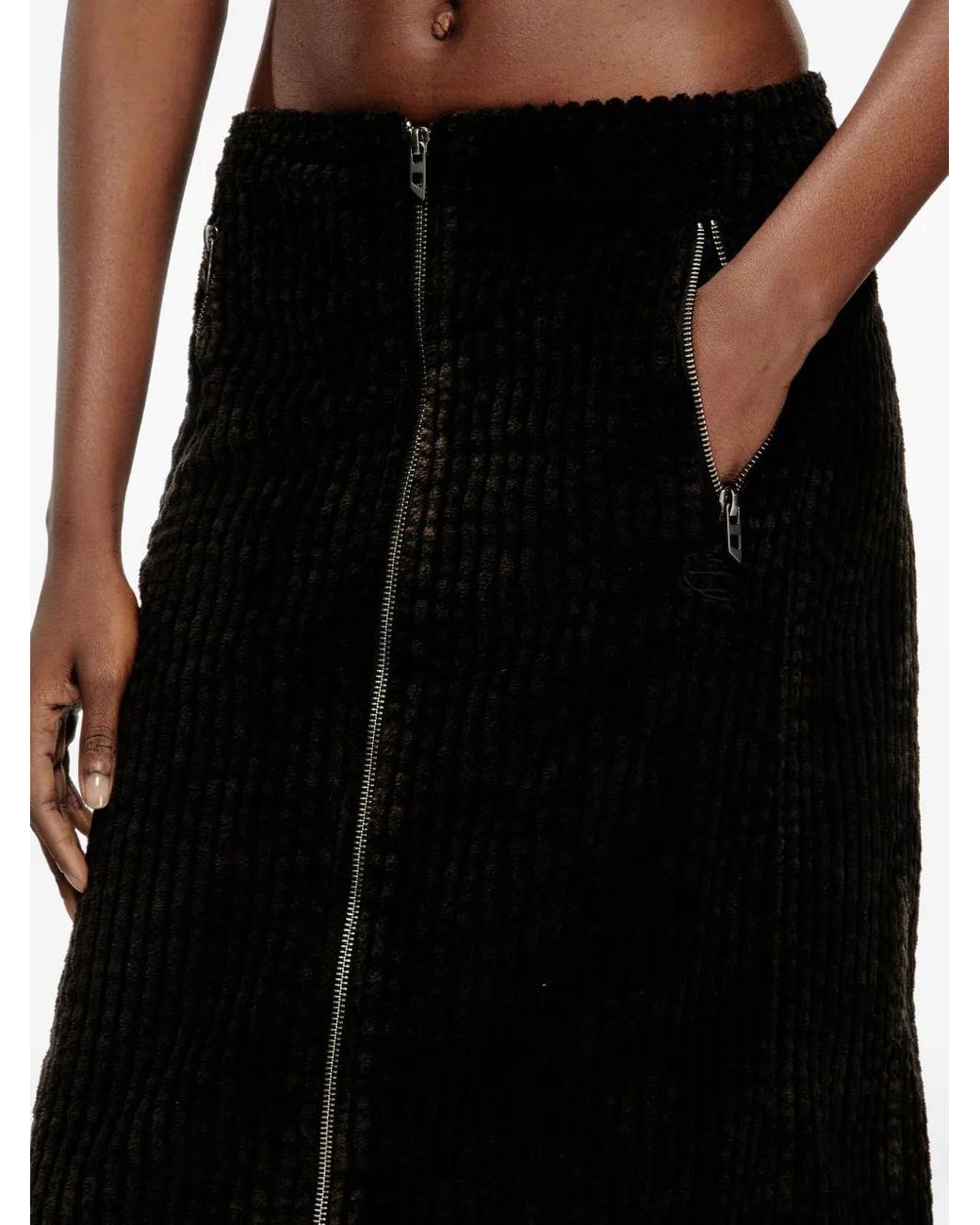 DIESEL Black Cotton Midi Skirt With Zipper