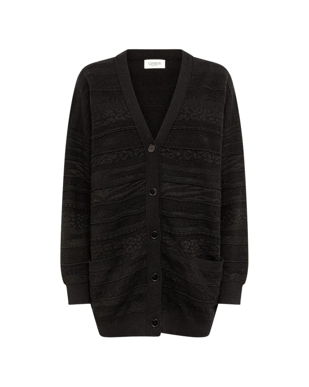 Laneus Black Jacquard-Knit V-Neck Cardigan