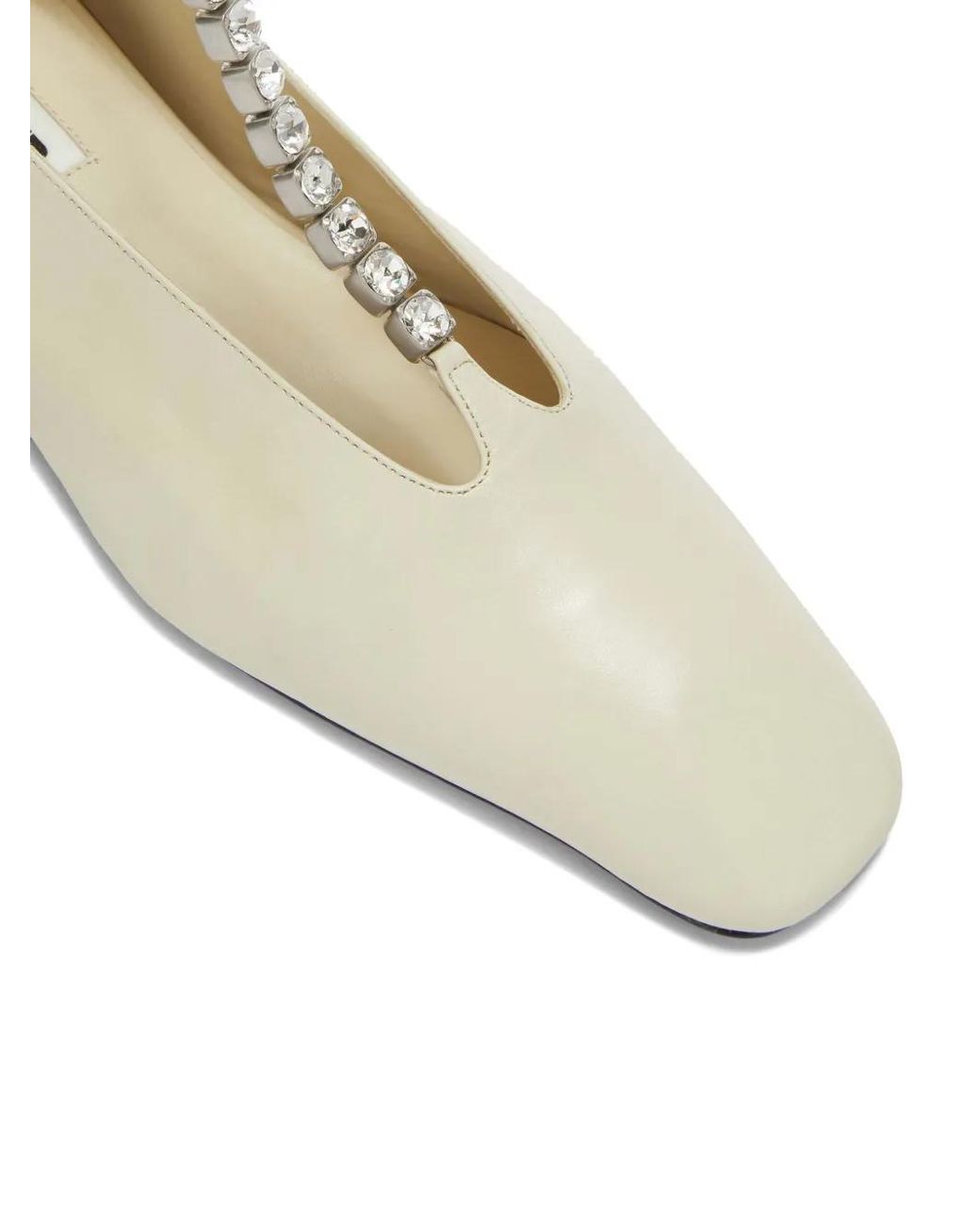 Jil Sander White Crystal-Embellished Leather Ballerina Shoes