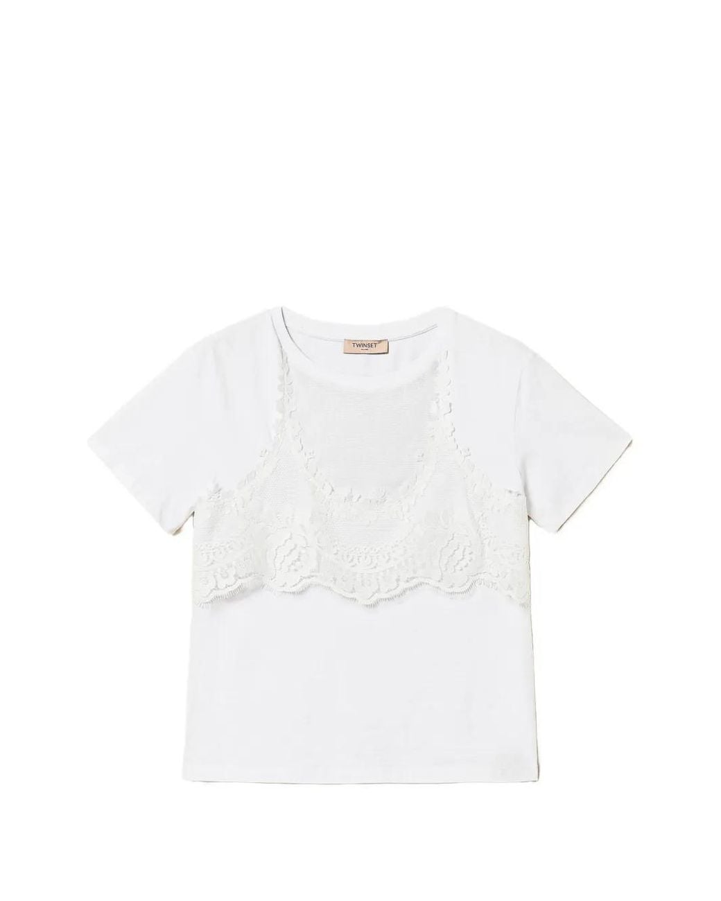 Twinset White Trompe L'Oeil T-Shirt With Lace