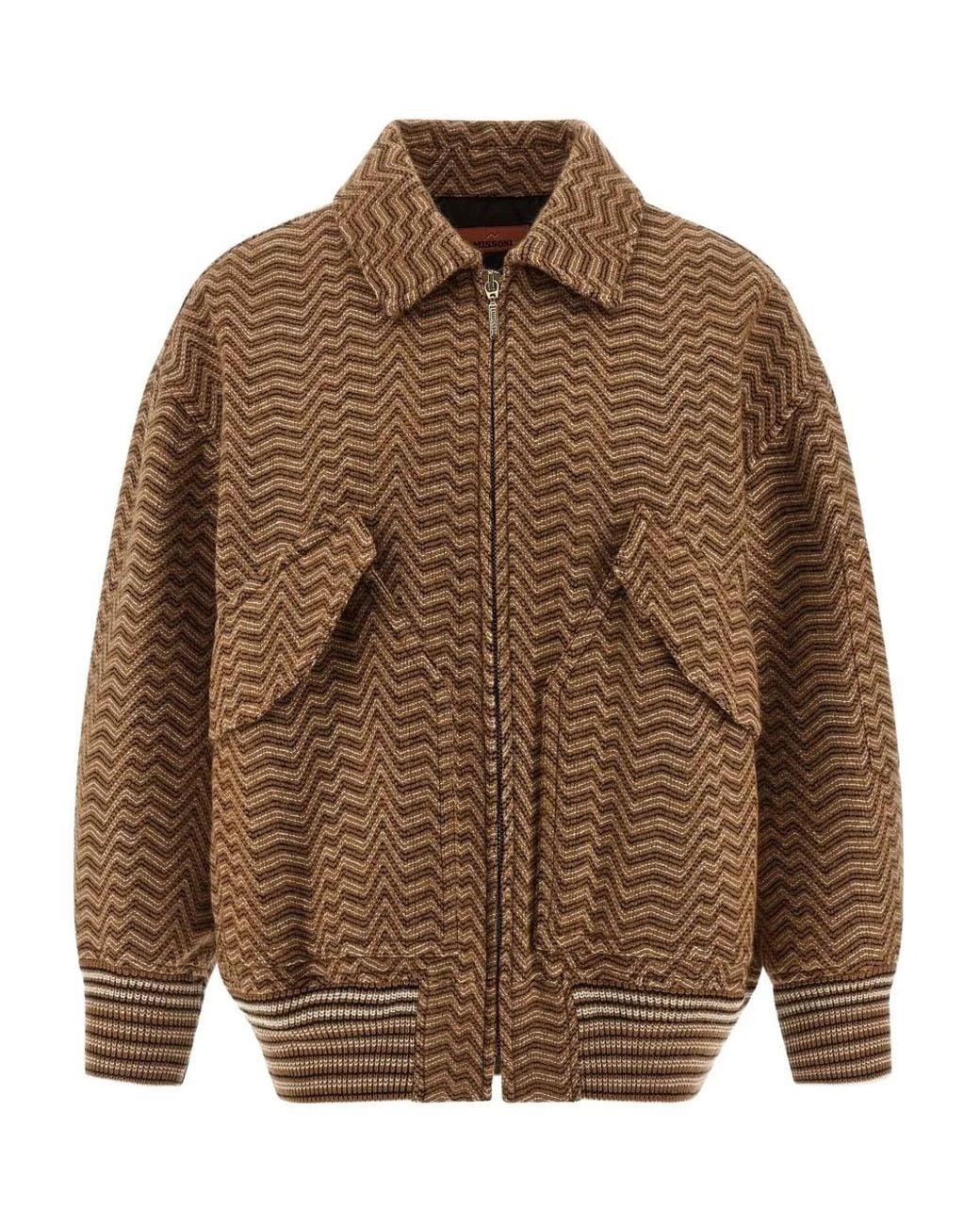 Missoni Brown Chevron Pattern Bomber Jacket