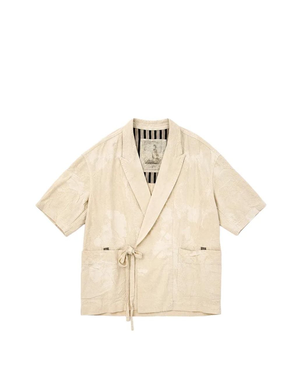 Ziggy Chen Natural Tie-Fastening Notched-Lapels Shirt for men