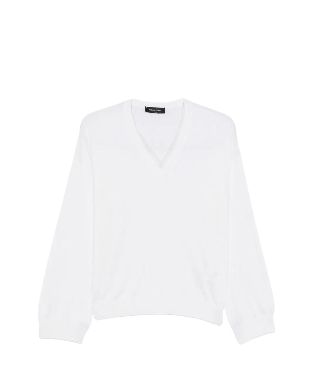 Fabiana Filippi White Tulle-Insert V-Neck Sweater