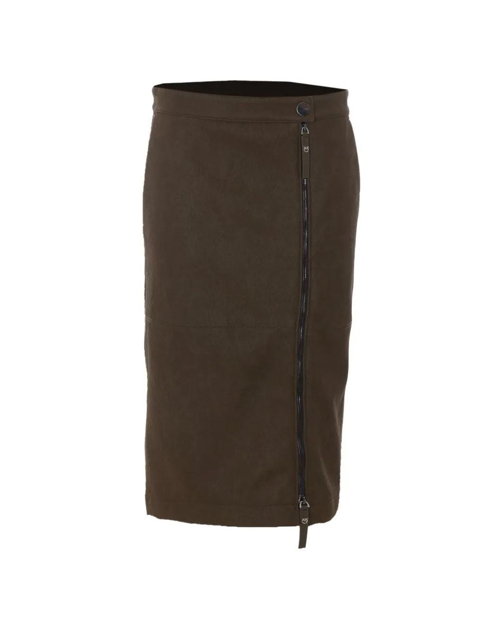 Pinko Brown Asymmetric-Zip Leather Skirt